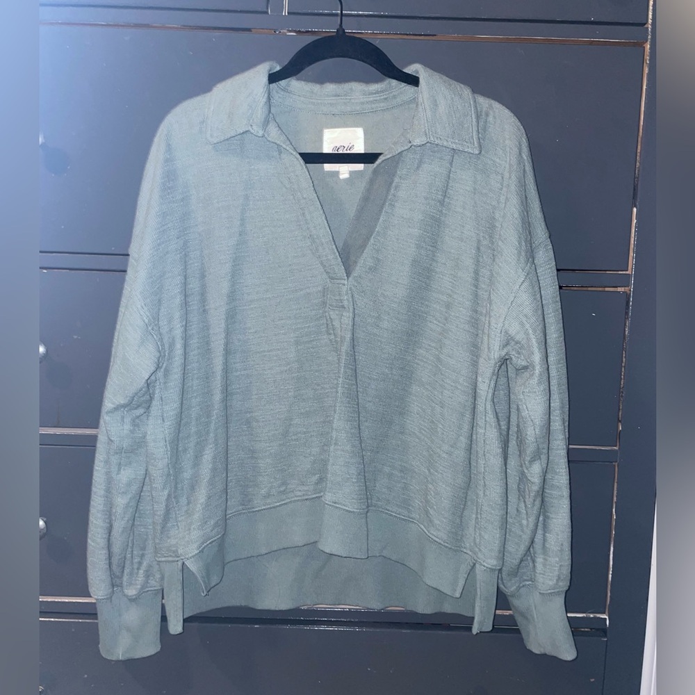 Aerie Green Collared Pullover